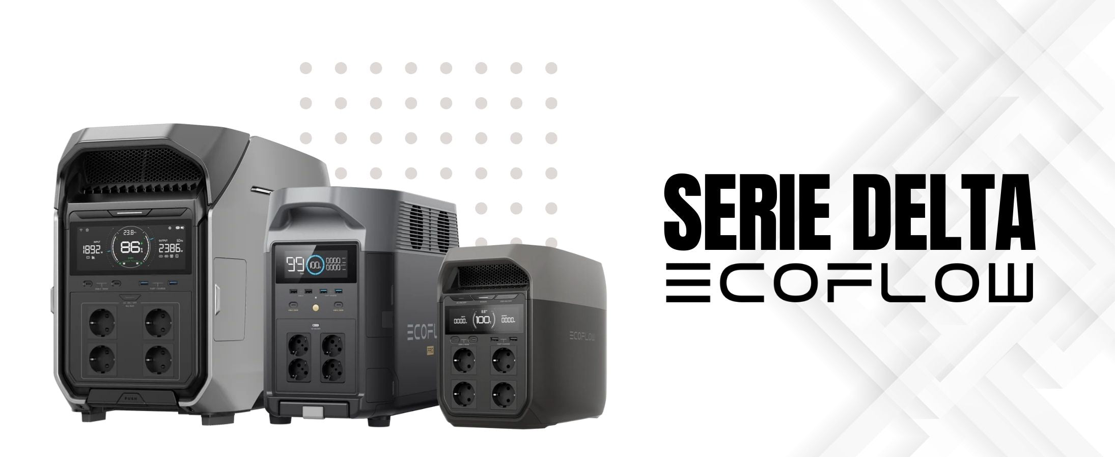 Estación portátil de energía EcoFlow Serie Delta en tres tamaños, diseño gris moderno